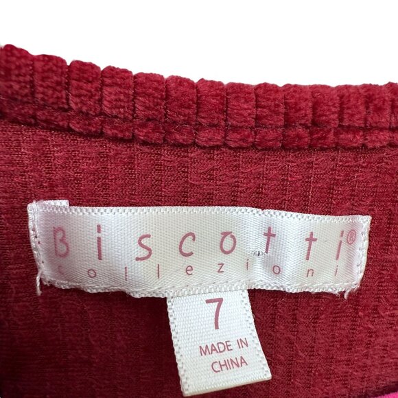 Biscotti Girls Dress Size 7 Holiday Red Stretch Velour Tiered Pullover Christmas - Picture 5 of 8